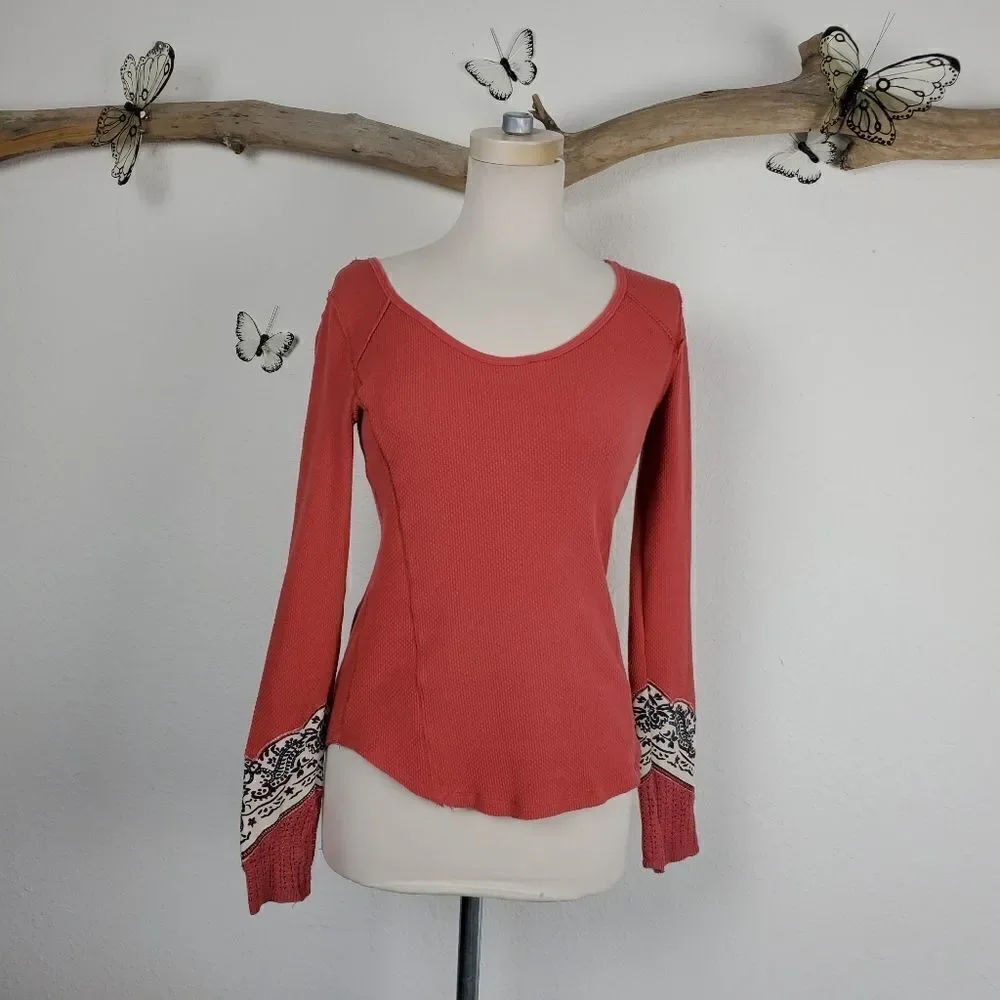 Free people red bandana cuffed henley